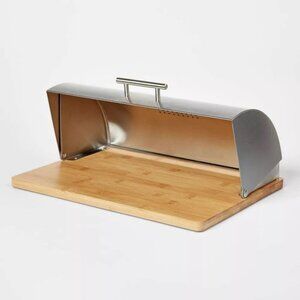 Threshold Metal Breadbox with Bamboo Base Silver
